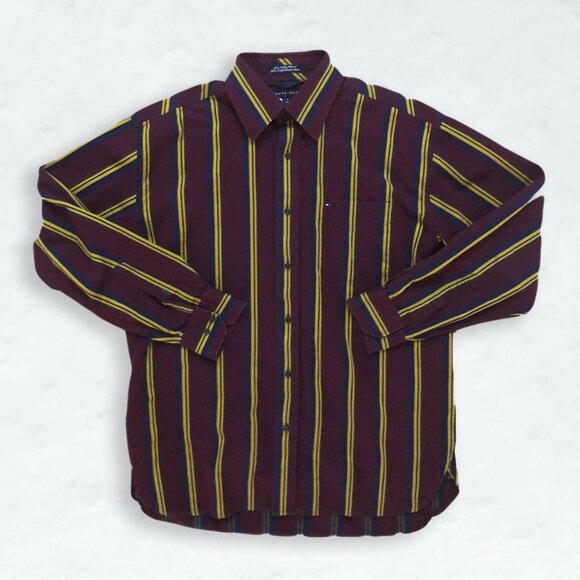Tommy Hilfiger Striped Burgundy Yellow Long sleeve Vintage Dress Shirt - Picture 1 of 4